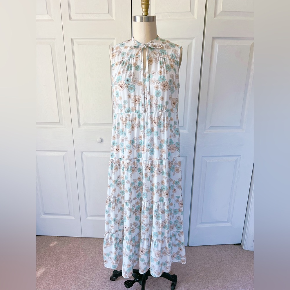 Uniqlo x Paul & Joe Tiered Sleeveless Dress in White Crysanthemum